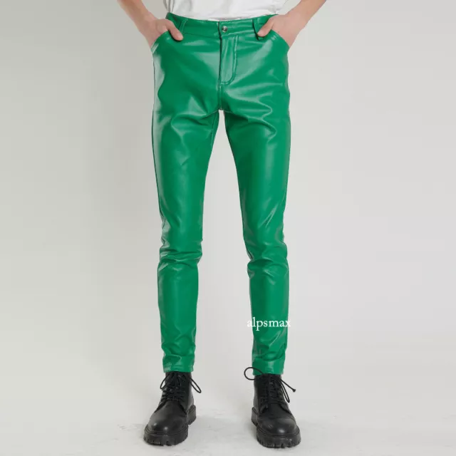 Men's Genuine Leather Pant Jeans Style 5 Pockets Motorbike Green Pants