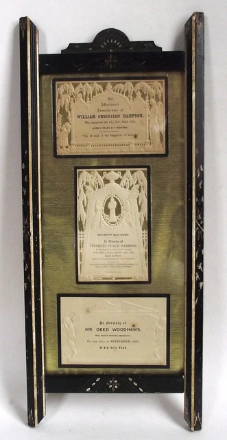 ANTIQUE 1862 VICTORIAN MOURNING CARD Funeral Memorial CUT PAPER EASTLAKE FRAME