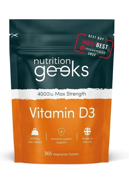 NUTRITION GEEKS VITAMIN D 4000iu Tablets 180 D3 Supplements Strength ...
