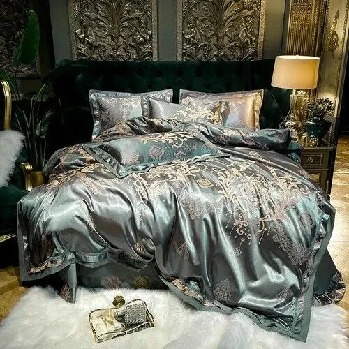 Luxury European Style Satin Jacquard Cotton Bedding Set Silky Cover Bed Sheet