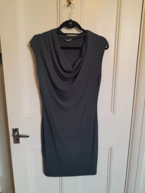 HELMUT LANG Teal Blue Wool Blend Sleeveless Cowl Neck Dress Size M