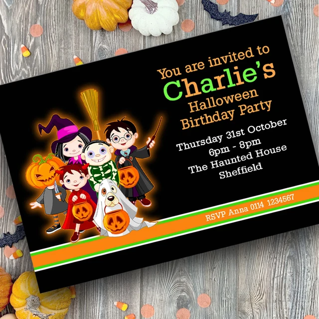 10 Personalised Halloween Disco Party Invitations – Kids, Knights & Medieval Theme, Multicolour