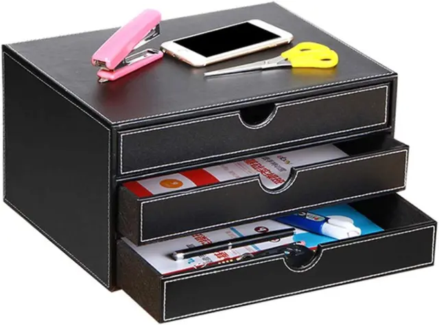 Ayunga Leather Desk Organizer with 3 Drawers, Executive Office Supplies Desktop