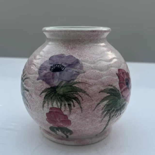Radford Pottery Small Pink Vase W Red Purple Hand Painted Flowers Home Gift