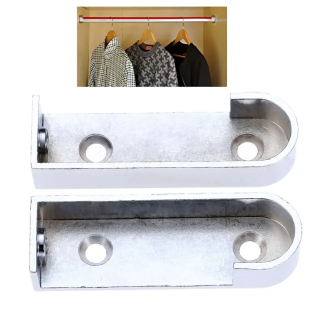 2x Wardrobe Hanging Clothes Pipe Holder Closet Rod Rail End Support Bracket 16mm