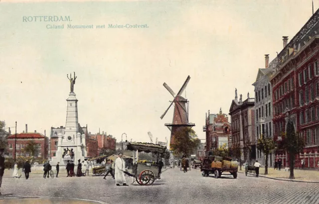 Postkarte - Niederlande - Rotterdam - Caland Monument & Molen Coolvest