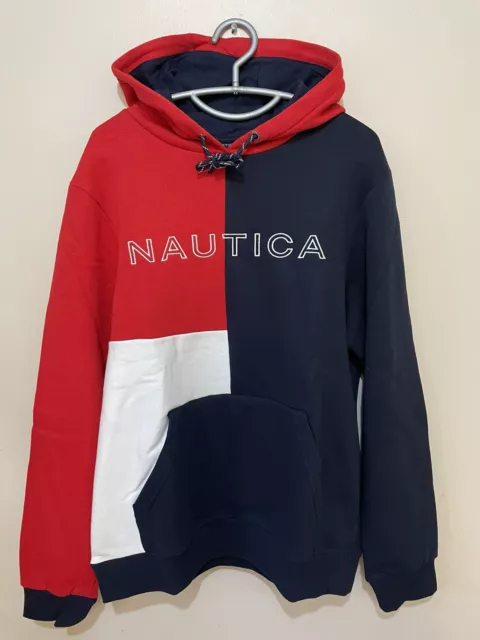 Nautica hoodie Medium Mens pullover sweatshirt red/white/blue NWT