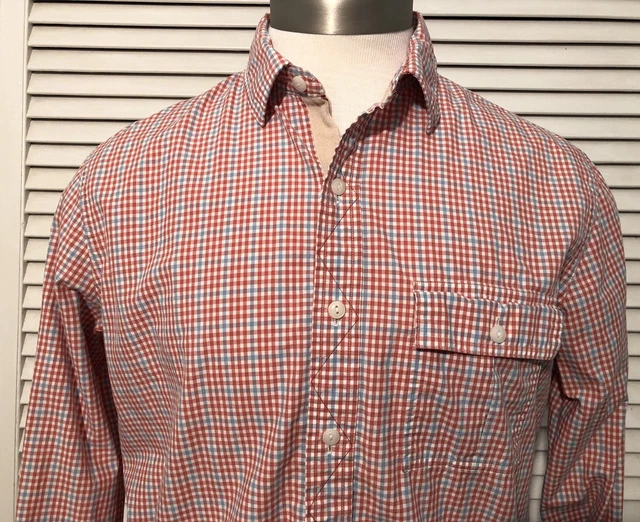 Mens Medium M BROOKS BROTHERS Check Plaid Blue Red L/S EUC