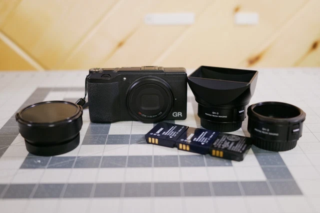 Ricoh GRII 16MP Digital Camera With GW-3 Wide Angle, 2 GH-3 Adapters, 3 Battery