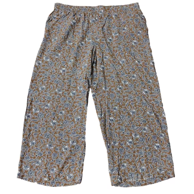 J Jill Pull On Pants XL Tall Full Leg Cropped Flowy Vicuna Bar Floral Brown Navy J Jill Pull On Pants XL Tall Full Leg Cropped Flowy Vicuna Bar Floral Brown Navy