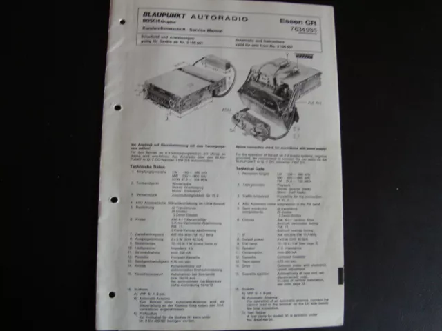 Original Service Manual Schaltplan Blaupunkt Essen CR