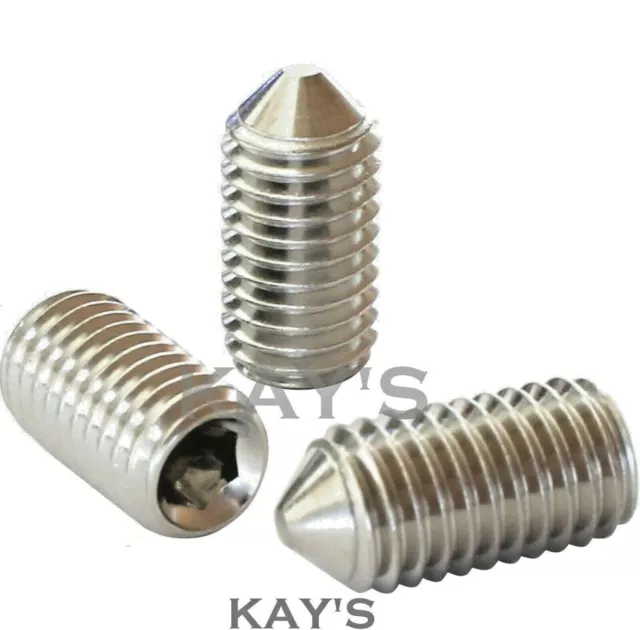 Cone Point Grub Screws Allen Key Socket M2 M2.5 M3 M4 M5 A2 Stainless Steel