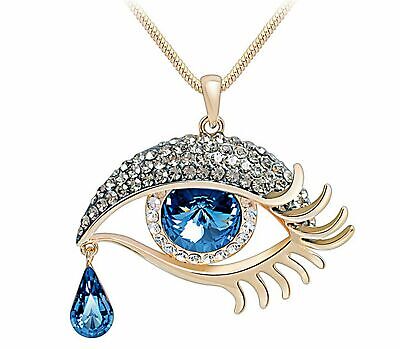 Teardrop Evil Eye Pendant Angel's Tears 18" Necklace Aquamarine & Diamond 18k FN
