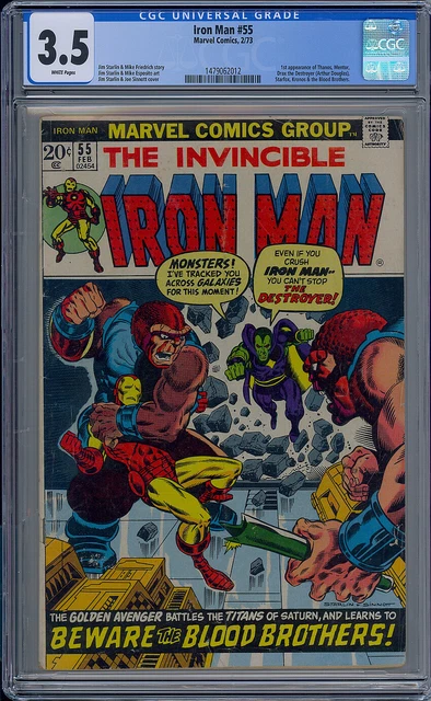 Cgc 3.5 Iron Man #55 1St Appearance Thanos Drax & Starfox White Pages