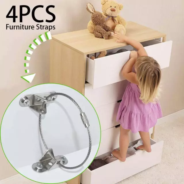 4pcs Anti Tip Strap Furniture Brackets Baby Children Kids Safety Wall Straps  kj