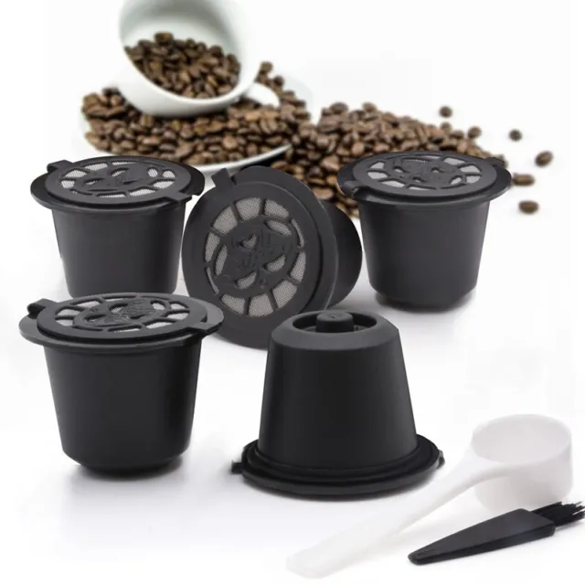 5 Stück Kaffeekapseln Edelstahl Wiederverwendbar Pods + Löffel Maschinen Bequem