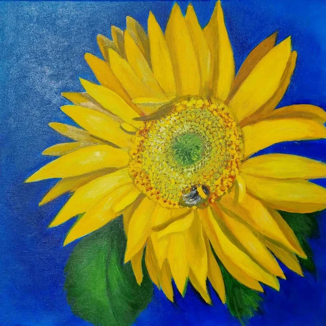 Óleo original sobre lienzo Girasol Arte floral ucraniano Soporte Ucrania 16...