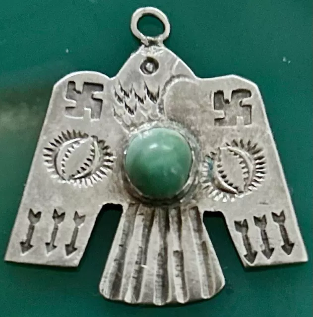 Navajo Silver Thunderbird Swastika Eagle Turquoise Pendant Fred Harvey Era Bird Navajo Silver Thunderbird Swastika Eagle Turquoise Pendant Fred Harvey Era Bird