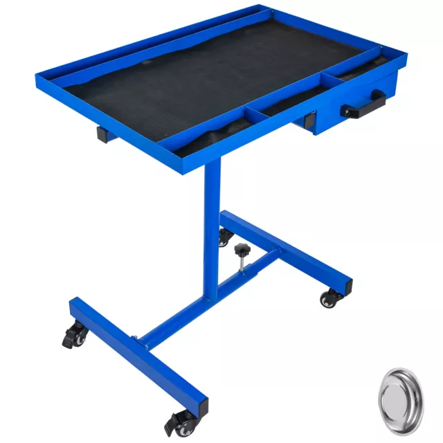 Rolling Tool Table Tear Down Tray220lbs Adjustable Height with Drawerin Blue