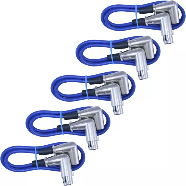 5 BLUE 6ft Right Angle 3pin XLR Male to Female mic microphone audio patch cables