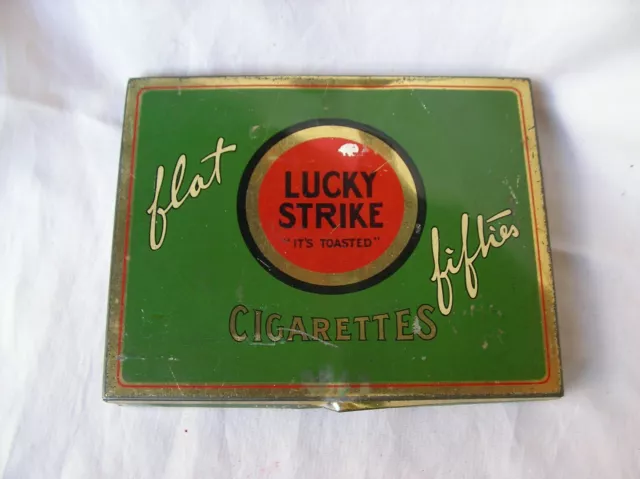 Ww2 Us Boite De Tabac Cigarettes Américaine En Métal " Lucky Strike " Vide 1