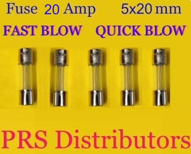Fuse 20A 250V 5X20mm FAST BLOW QUICK BLOW Glass Fuse 20 Amp 5 pieces USA SELLER