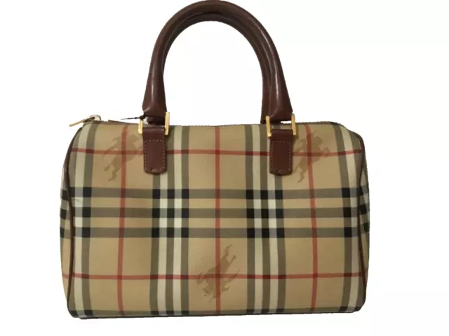 Burberry Womens Boston Brown Haymarket Nova Check PVC Handbag