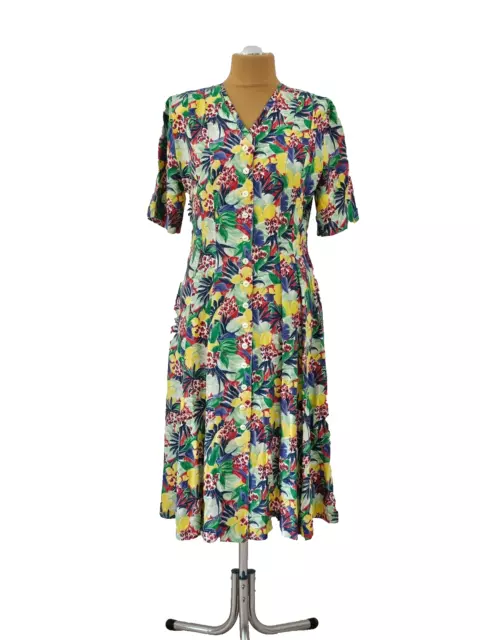 LOTZ traumhaftes Kleid wadenlang fit&flare Blumen geknöpft true vintage Gr.40