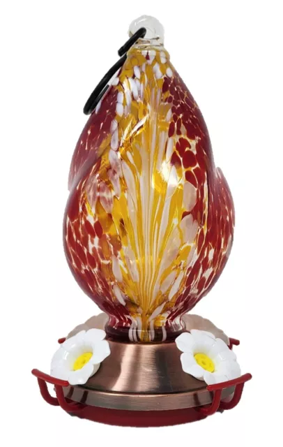 24 oz Red Swirl with Multi Color Elegance Hand-Blown Glass Hummingbird Feeder