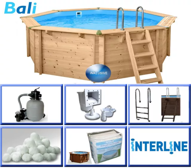 8-Eck Holzpool Bali BASIC Set 4,40 x 1,36 m Schwimmbecken robust massiv