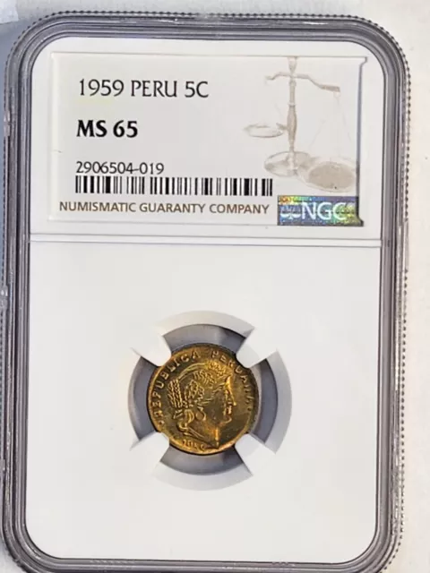 1959 Peru 5 centavos Coin NGC Rated MS 65 Top Pop!