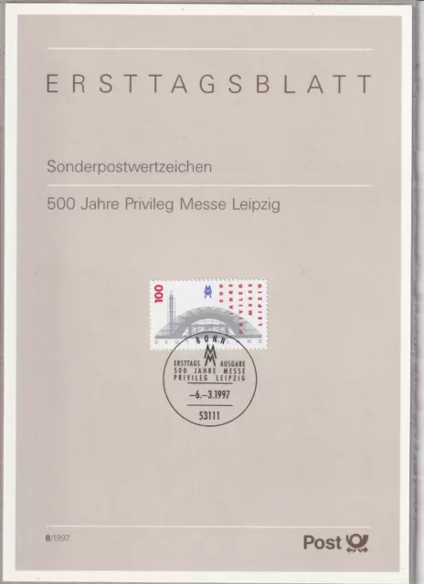 Ersttagsblatt ETB 8/1997 - "500 Jahre Privileg Messe Leipzig" - Stempel Bonn