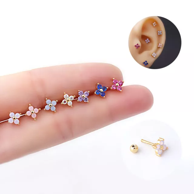 Stainless Steel Helix Piercing Jewelry Fashion Flower Cz Ear Lobe Tragus Da,SA