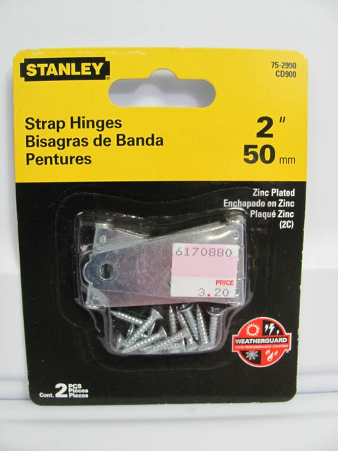 NEW STANLEY 75-2990 CD900 2" Strap Utility Hinge Zinc Plated 2 Pcs Per Pack