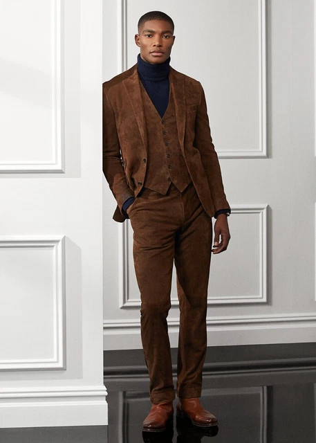 Pantaloni casual da uomo in pelle scamosciata marrone Pantaloni casual...