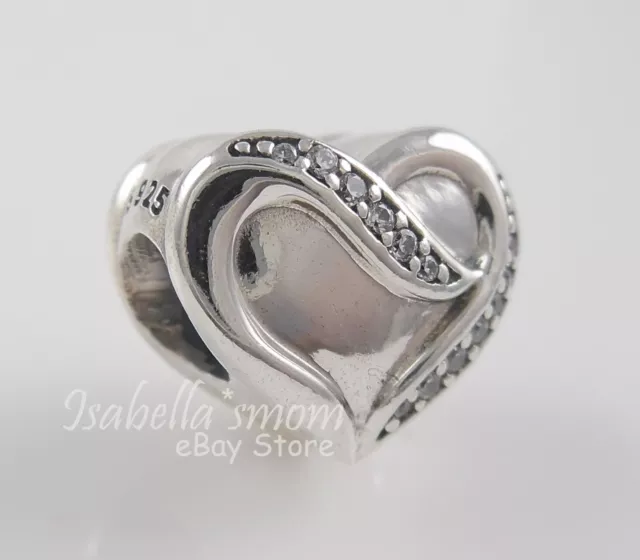 RIBBON OF LOVE Genuine PANDORA Silver/Clear Cz VALENTINE HEART Charm/Bead NEW