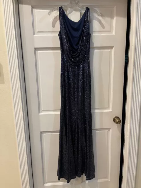 Theia Dress size 0Mermaid Sequin Gown Gemma Blue Trumpet Backless Stretch Formal