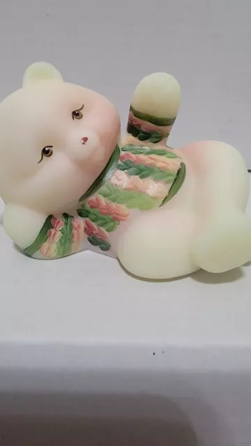 Fenton Art Glass Figurine QVC H.P. Burmese Reclining Bear Green Sweater