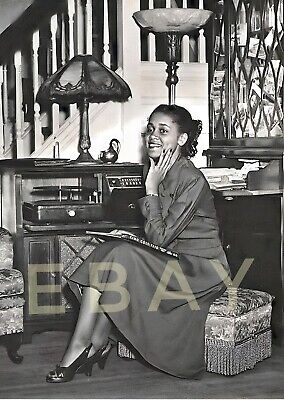 Vintage Old Photo reprint of 1940's African American Black Woman Record Player