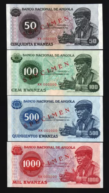 ANGOLA 50 100 500 1000 P-10 11 13 1976 4 *Specimen SHIP UNC AFRICA BANK NOTE SET