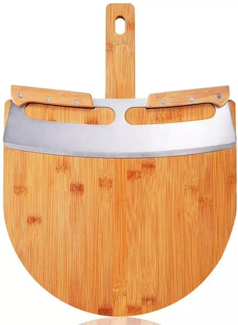 Natural Bamboo Pizza Peel 12" with Magnetic Cutter Rocker Set Pizza Paddle