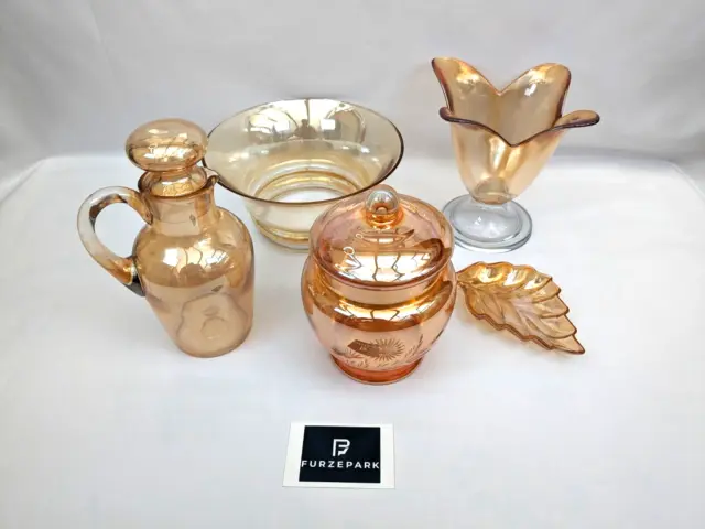 Job Lot Carnival Glass Marigold Jug Bowl Sweet Jar Vase