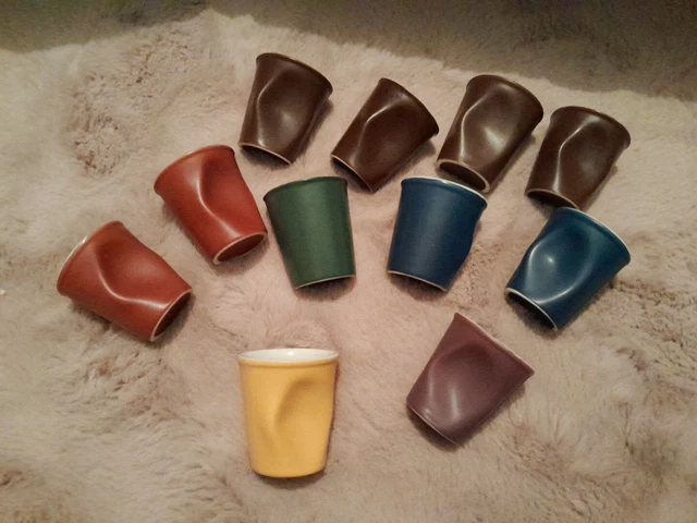 Lot De 2 Tasses à Café Revol Froissées En Porcelaine Bleue - 8cl Chacune
