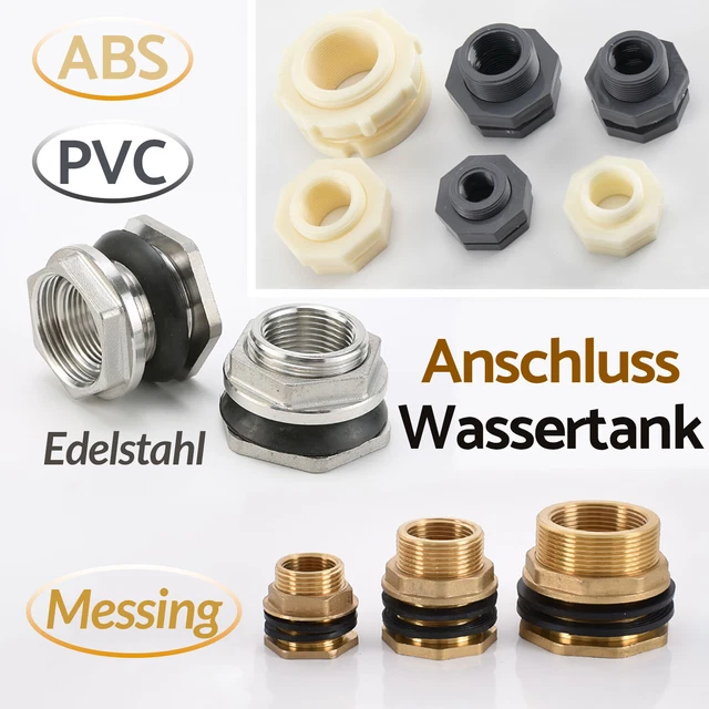 3x 3/4 Zoll PVC Schottverschraubung – Für Wassertanks, Regentonnen, Aquarien (38 Mm Loch)