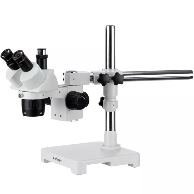 AmScope 20X-30X-40X-60X Trinocular Stereo Microscope on Single Arm Boom Stand