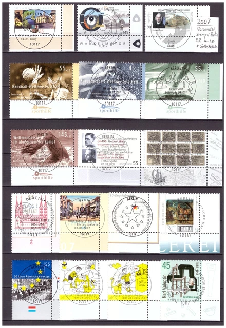 Bund 2007-Jahrgang alle Eckrand u.re  mit Selbstklebenden Vollstempel gestempelt