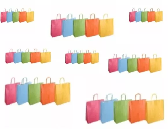 Cf. 25 Shopper Carta Kraft 100 Gr Con Manico Ritorto Colore Blu 3 Misure