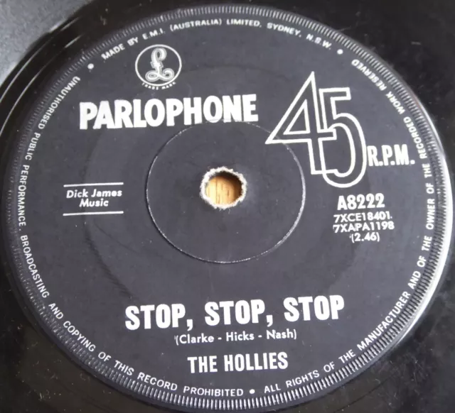 The Hollies Stop Stop Stop /It's You Parlophone  Australia 7" 1966 Vgc