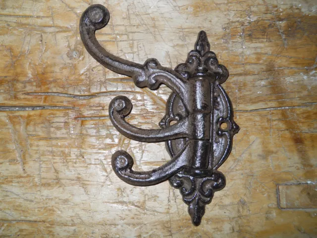 6 Cast Iron Antique Style SWIVEL Coat Hooks Hat Hook Rack Hall Tree Restoration