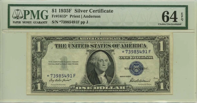 1935F $1 Silver Certificate Fr# 1615* PMG CH64 EPQ